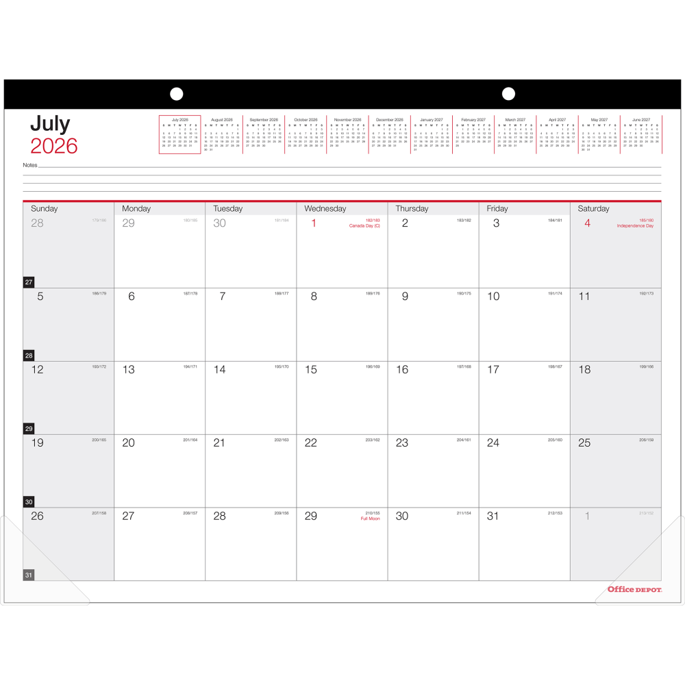 2026-2027 Office Depot Brand Monthly Academic Desk Calendar, 22in x 17in, 30% Recycled, July 2026 To June 2027