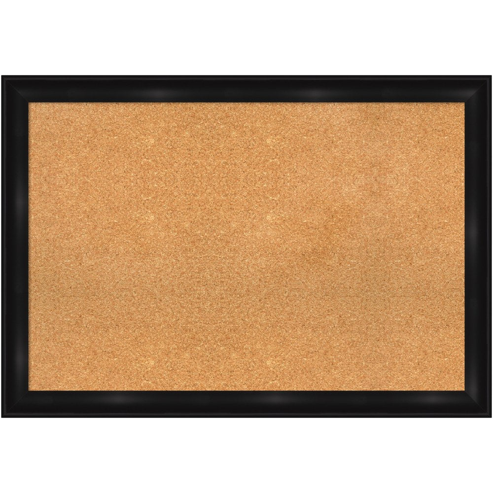Amanti Art Rectangular Non-Magnetic Cork Bulletin Board, Natural, 40in x 28in, Grand Black Narrow Plastic Frame