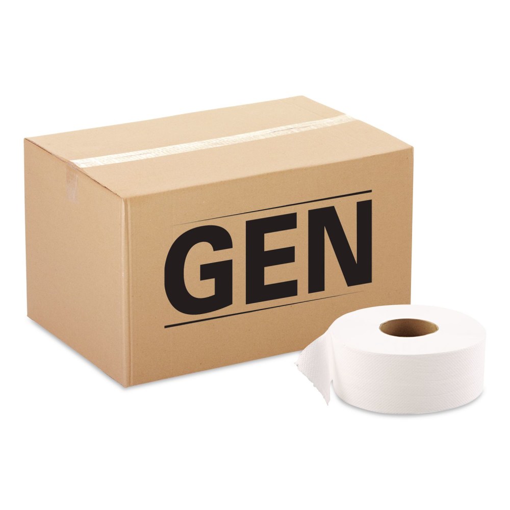 GEN JRT Jumbo Bath Tissue, Septic Safe, 1-Ply, White, 3.3 x 1,200 ft, 12 Rolls/Carton