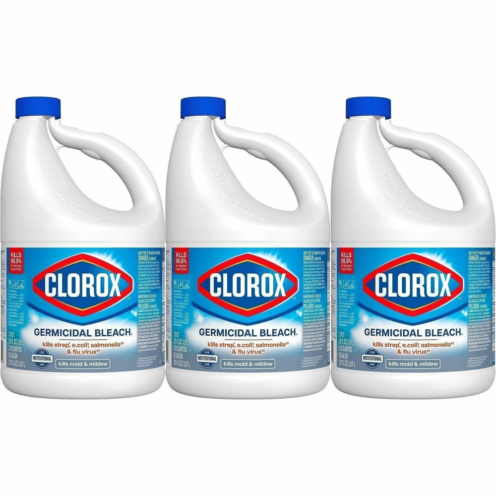 Clorox Germicidal Bleach Concentrate, Regular Scent, 121 Oz, White, Carton Of 3 Jugs