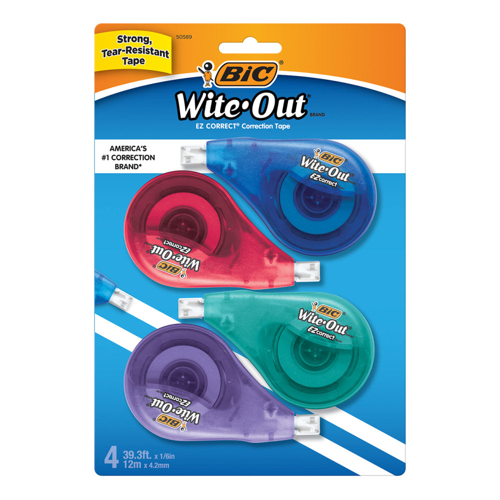 BIC Wite-Out EZ Correct Correction Tape, White, No Dry Time, Tear Resistant Tape, 4-Count
