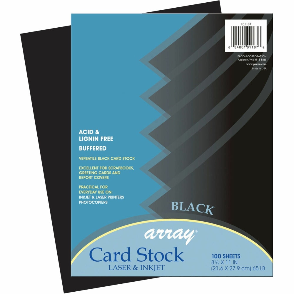 Pacon Multi-Use Card Stock, Black, Letter (8.5in x 11in), 65 Lb, Pack Of 100