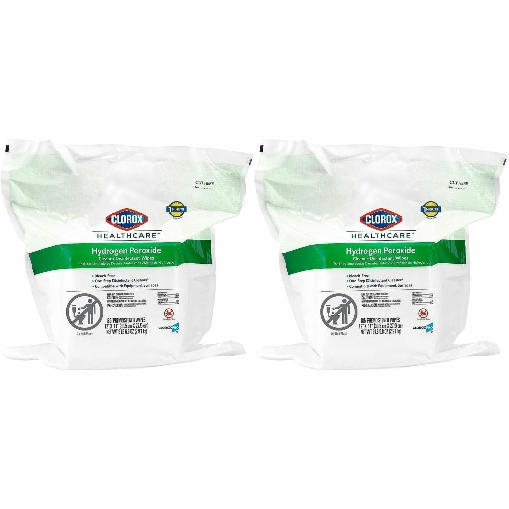 Clorox Healthcare Hydrogen Peroxide Cleaner Disinfectant Wipes Bucket Refill - 11in Lx12in W - White - 185/Pack - 2/Carton - 30827CT
