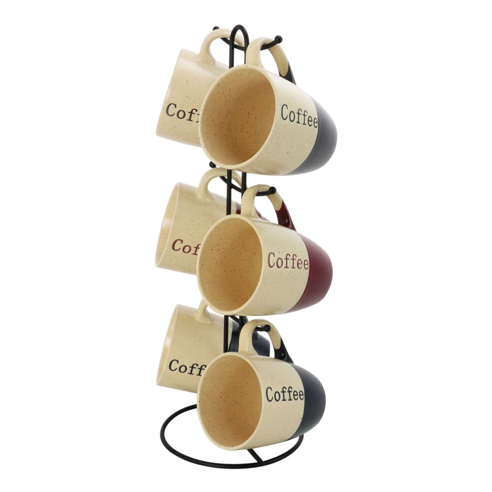 Elama Stoneware Mugs, Coffee House, 12 Oz., Assorted Colors, Set Of 6 Mugs