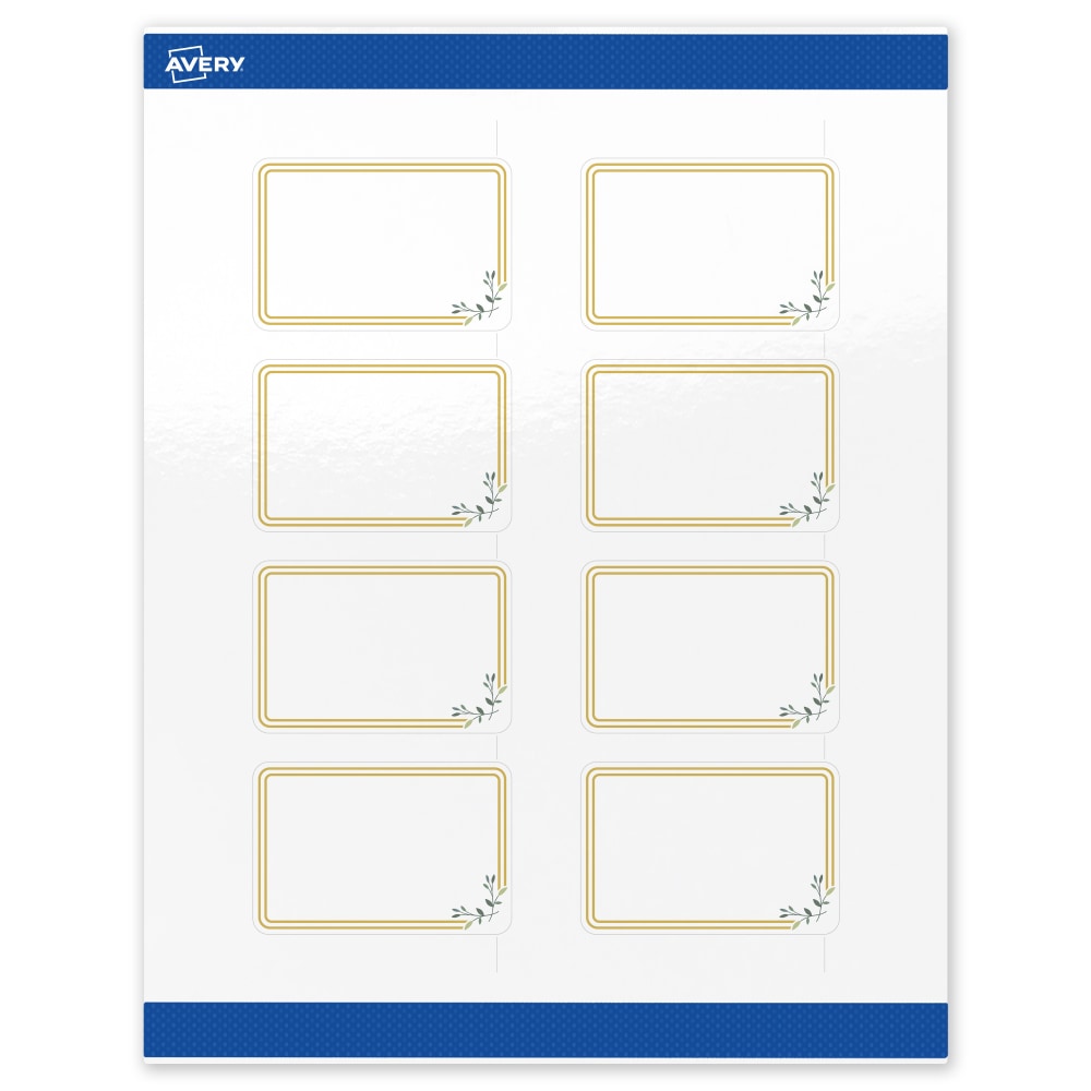 Avery Print-To-The-Edge Labels & Sure Feed, S00-DMP-PRWGP10, 2inx3in, Glossy White, Preprinted Double Gold Border & Floral Design, Pack Of 80