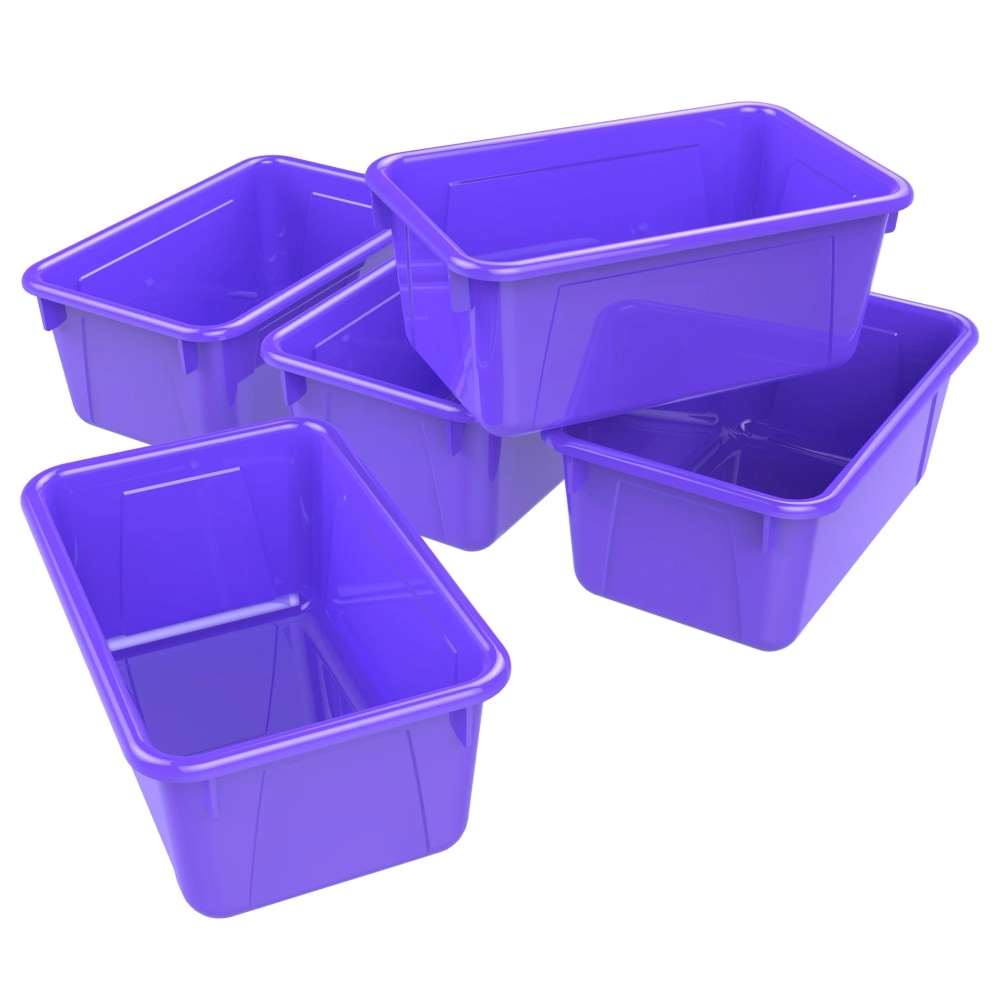Storex Small Cubby Bins, 5-1/4inH x 8inW x 12-5/16inD, Purple, Pack Of 5 Bins
