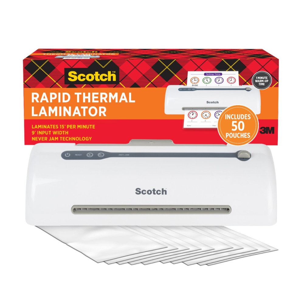 Scotch Rapid Thernal Laminator, 1 Thermal Laminator, 50 Laminating Pouches, 8.9 IN x 11.4 IN