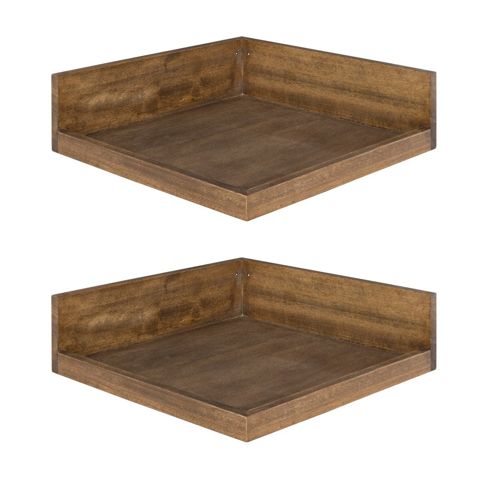 Kate And Laurel Levie Wall Shelves, 3-1/2inH x 12inW x 12inD, Rustic Brown, Set Of 2 Shelves
