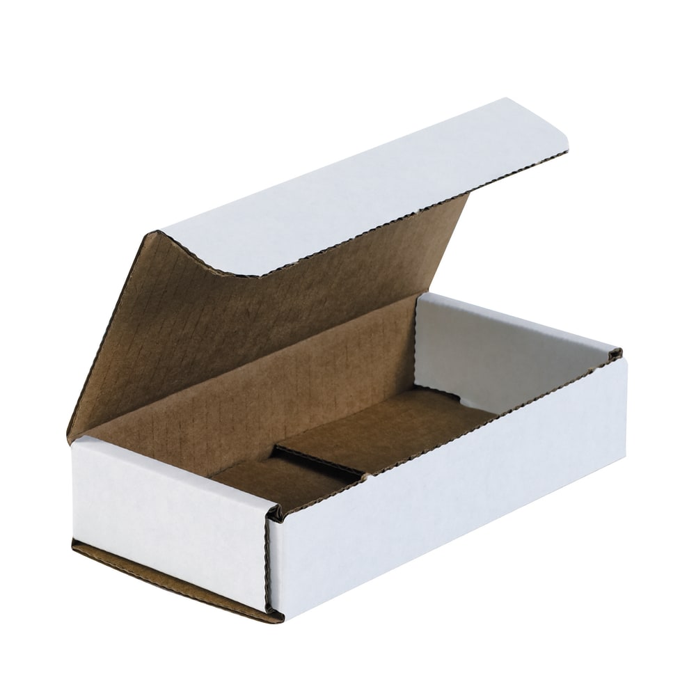 Partners Brand White Corrugated Mailers, 6 1/2in x 3 1/4in x 1 1/4in, Pack Of 50