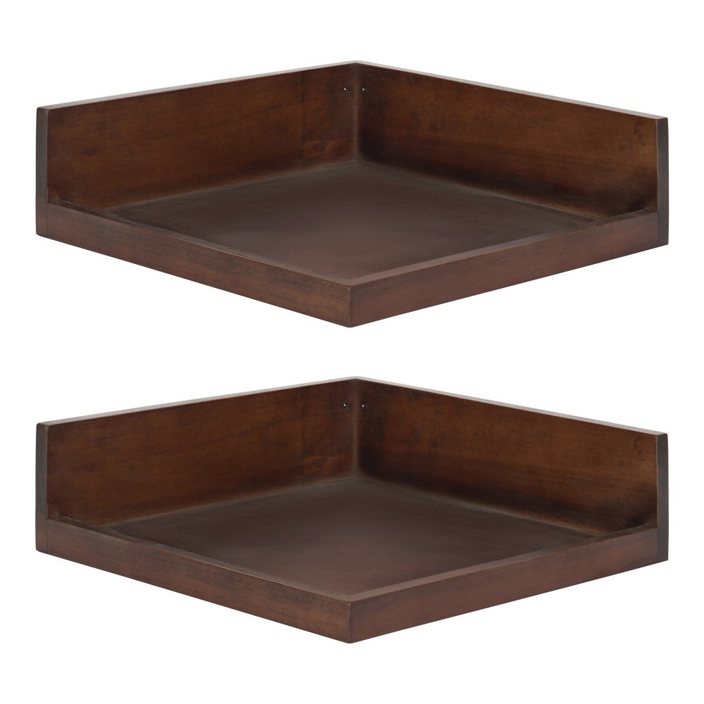 Kate And Laurel Levie Wall Shelves, 3-1/2inH x 12inW x 12inD, Walnut Brown, Set Of 2 Shelves