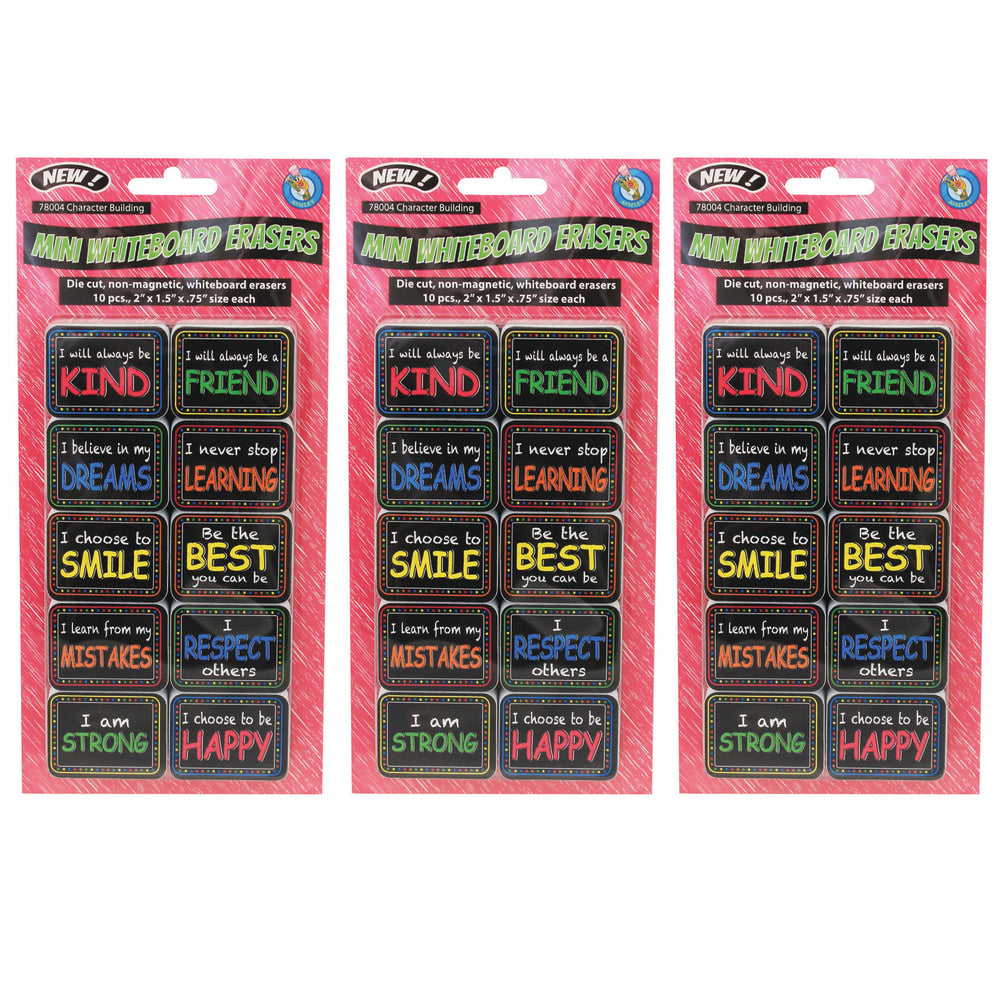 Ashley Productions Non-Magnetic Mini Whiteboard Erasers, Character Building, Pack of 30