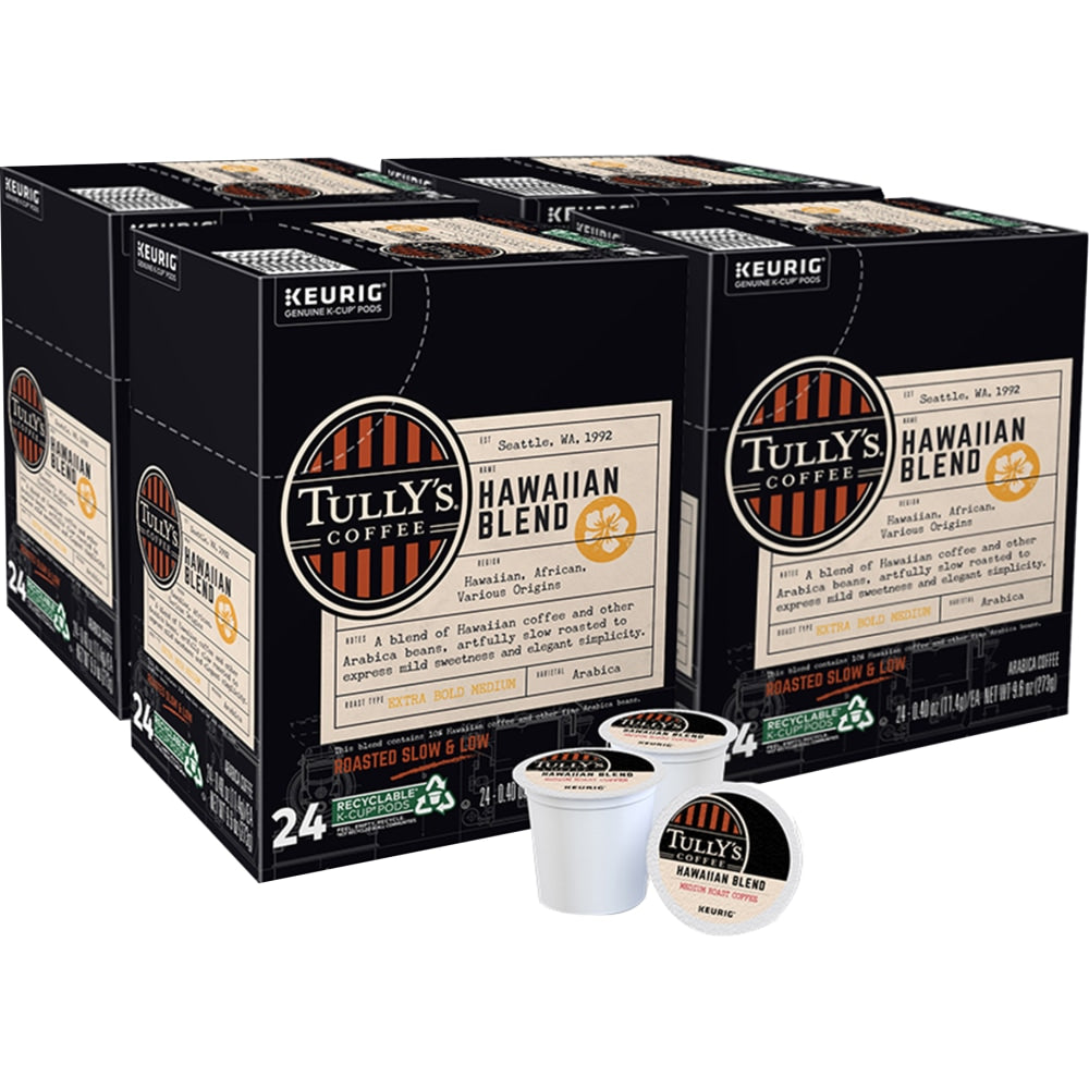 Tullys Coffee Single-Serve Coffee K-Cup, Hawaiian Blend, 96 Count (4 Packs of 24)