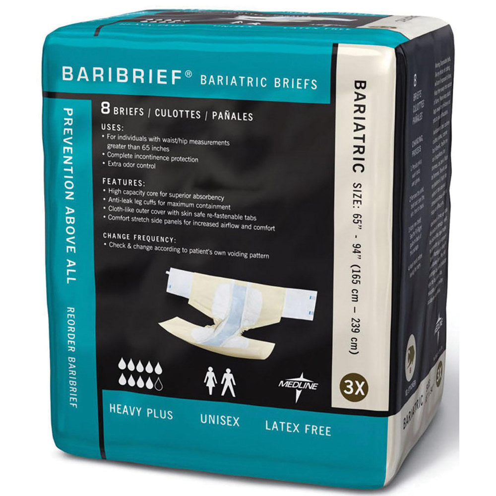 Baribrief Bariatric Disposable Briefs, 65 - 94in, Beige, Bag Of 8