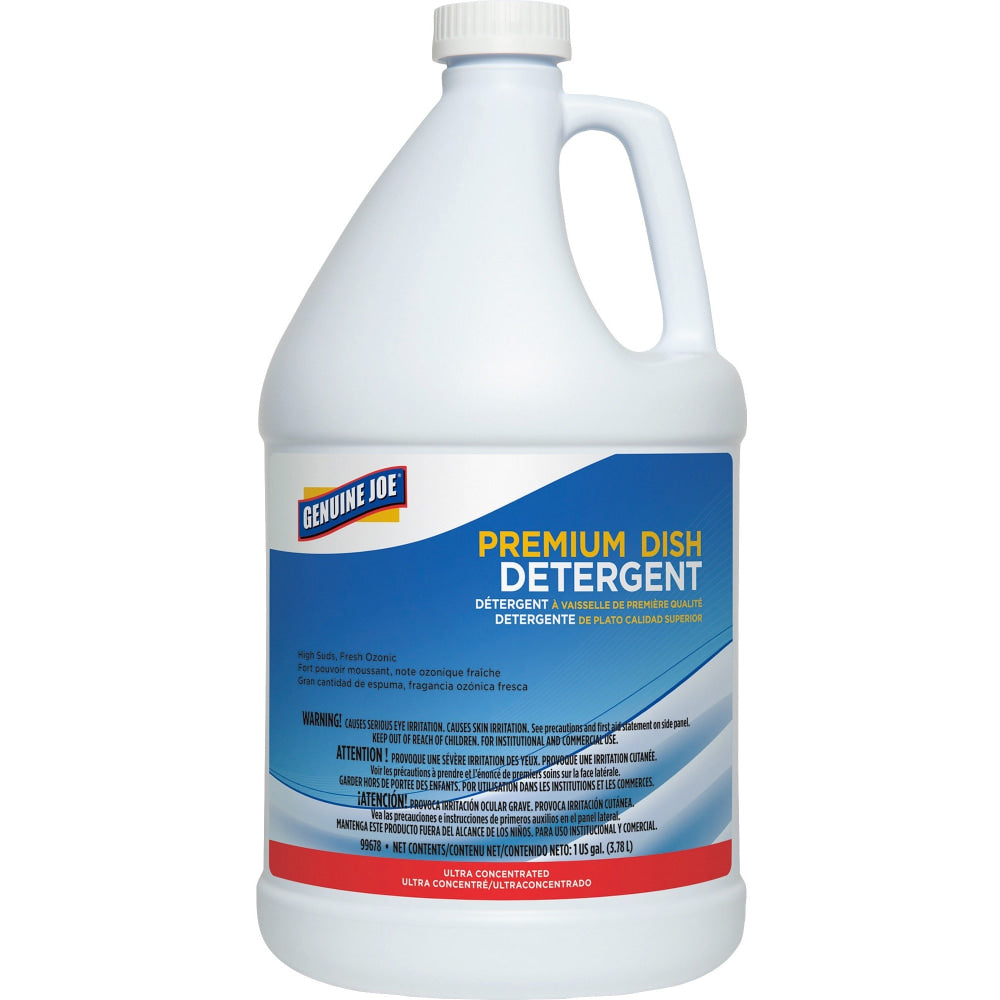 Genuine Joe Premium Dish Detergent - Concentrate - 128 fl oz (4 quart) - Recommended For: Grease Remover - Film-free - Blue - 1 Each