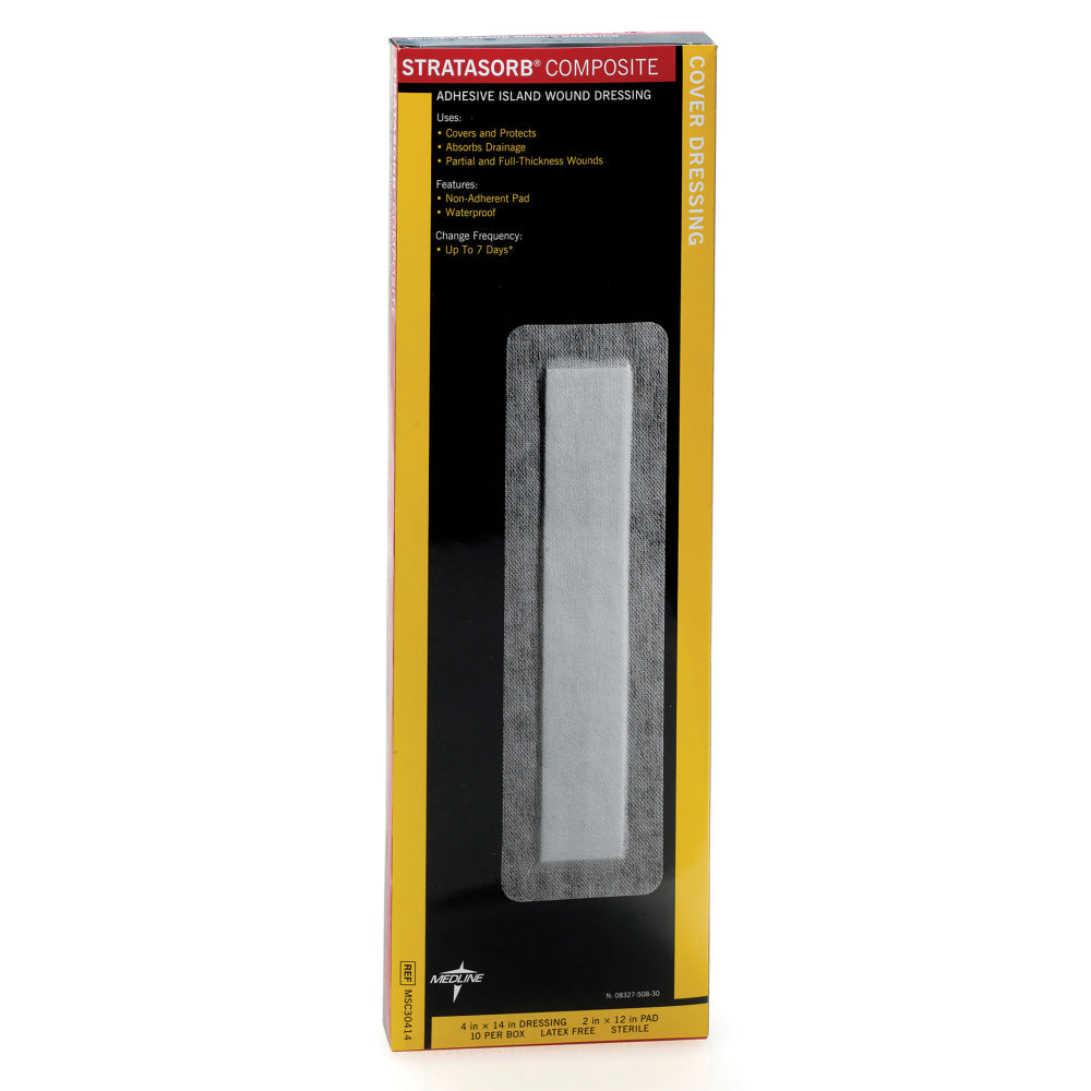 Medline Stratasorb Composite Island Dressings, 4in x 14in, White, Box Of 10