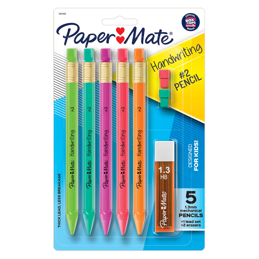 Paper Mate Handwriting Mechanical Pencil Set, #2 Lead, 1.3 mm, Assorted Colors, Pack Of 5 Pencils