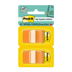 Post-it Flags, 1in x 1 -11/16in, Orange, 50 Flags Per Pad, Pack Of 2 Pads
