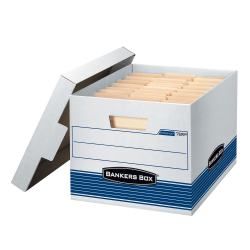 Bankers Box Stor/File Medium-Duty Storage Boxes, Letter/Legal Size, 15 x 12in x 10in, White/Blue, Case Of 4 - 78907