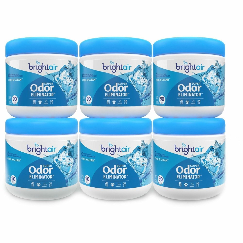 Bright Air Super Odor Eliminator Air Freshener - Gel - 450 ft³ - 14 fl oz (0.4 quart) - Cool, Clean - 60 Day - 6 / Carton