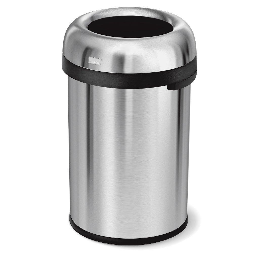 simplehuman Commercial Open Top Trash Can, Bullet Round, 30 Gallons, 32.3in x 18.9in, Brushed Heavy-Gauge Stainless Steel