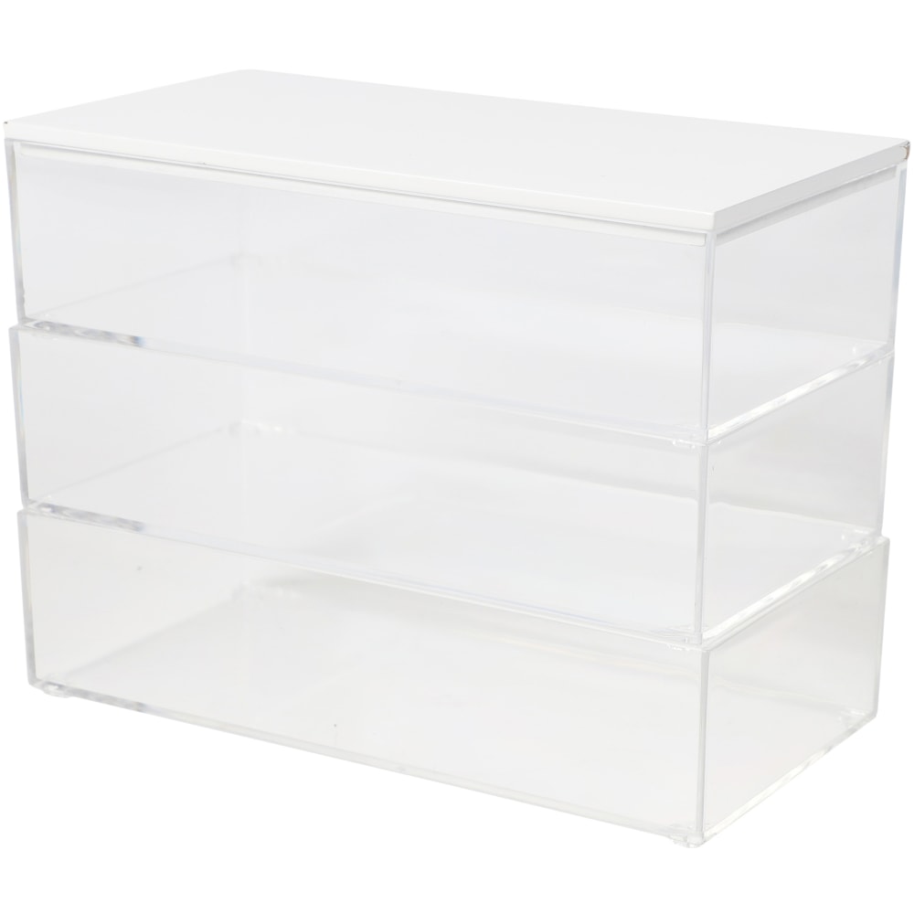 Martha Stewart Brody Plastic Storage Organizer Bins With Lids, 2inH x 3inW x 7-1/2inD, Clear/White, Set Of 3 Bins, BEPB45163WDCLWH