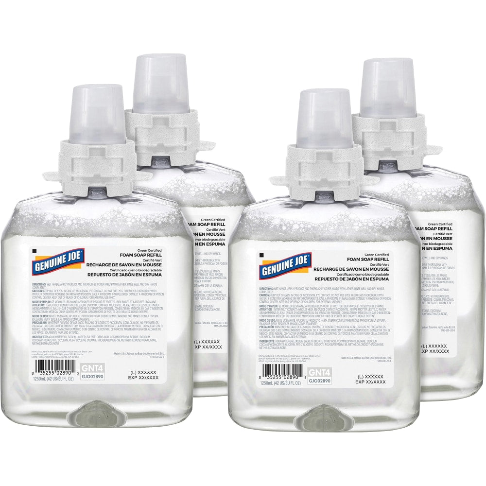 Genuine Joe Green Certified Soap Refill - Fragrance-free Scent - 1.32 quart - Hand, Skin - Clear - 4 / Carton