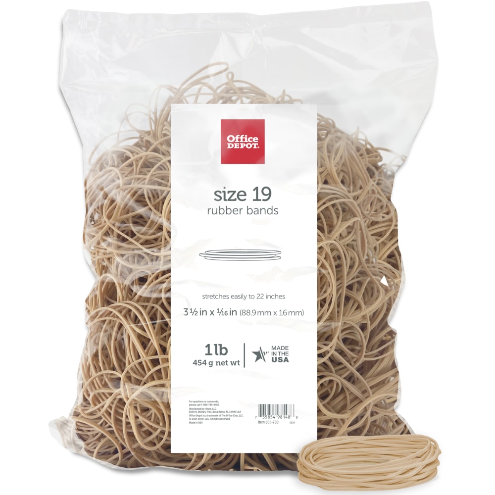 Office Depot Brand Rubber Bands, #19, 3-1/2in x 1/16in, Crepe, 1-Lb Bag, Approx 1,700 Per Bag