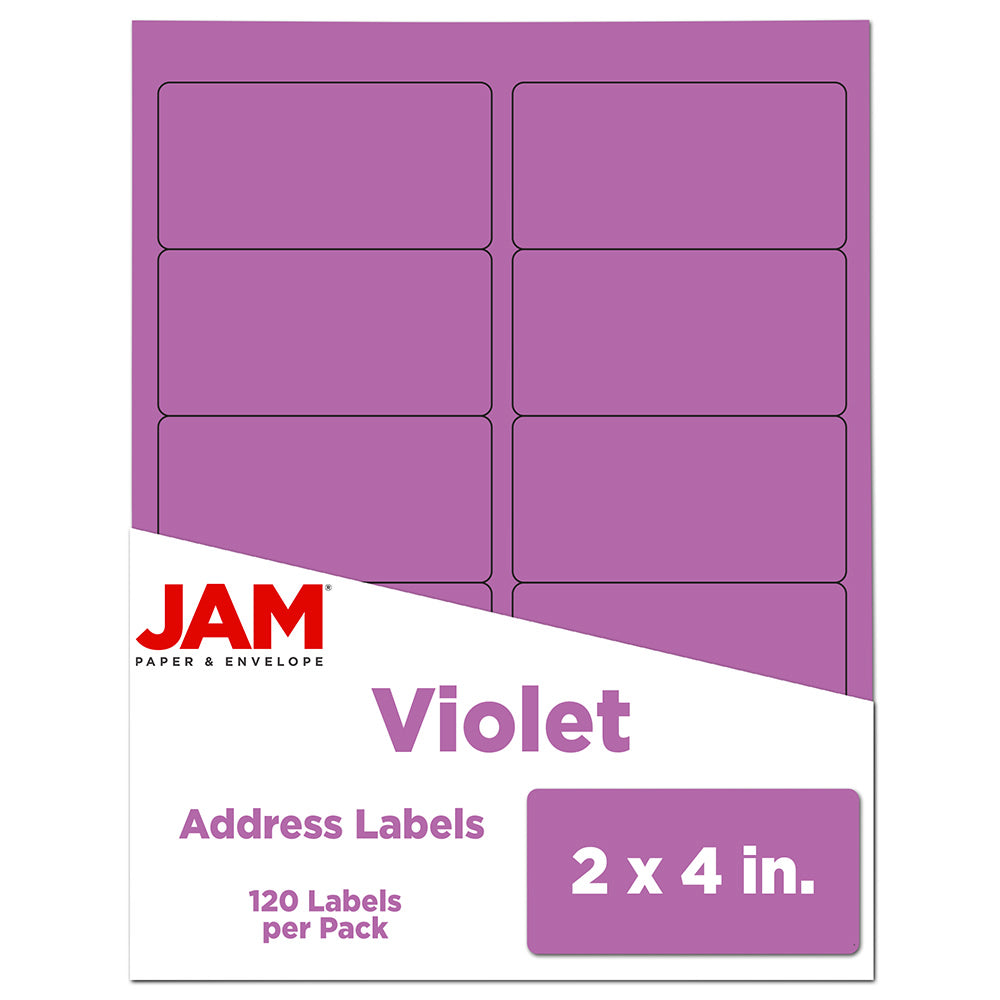 JAM Paper Mailing Address Labels, Rectangle, 2in x 4in, Violet Purple, Pack Of 120