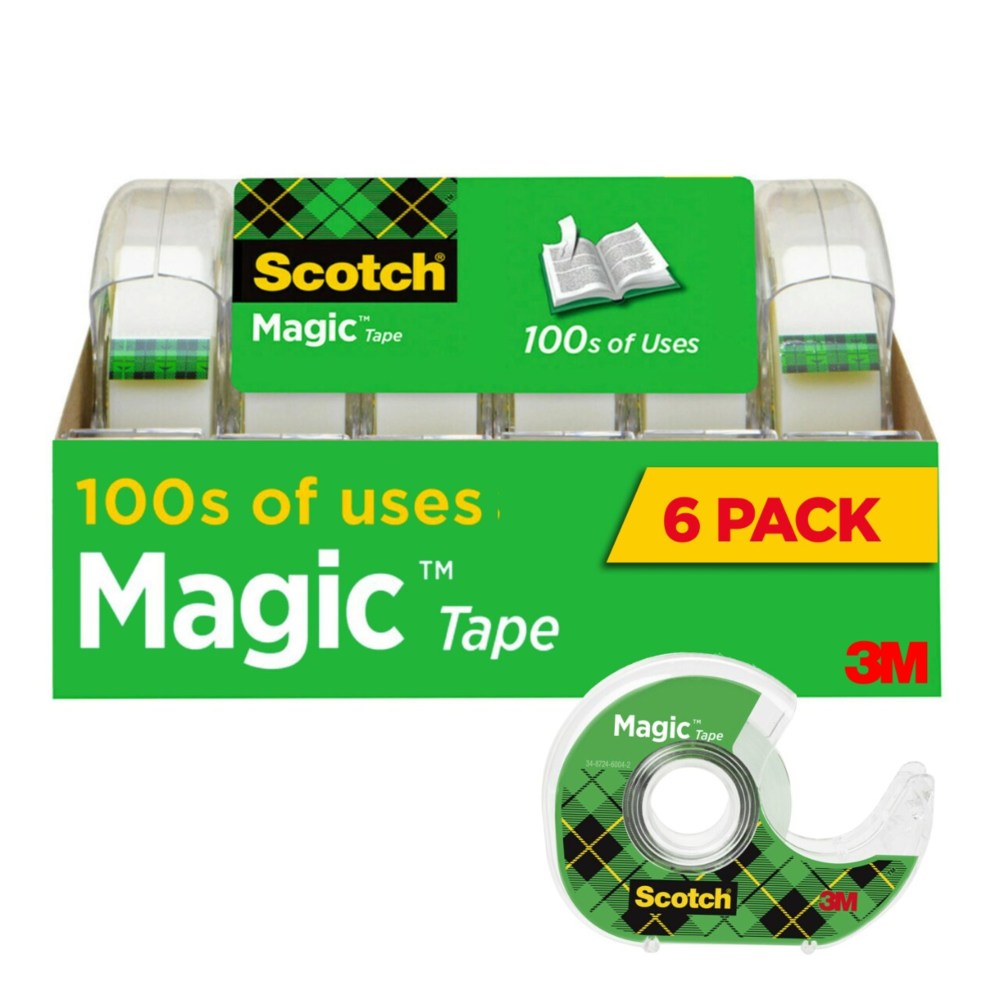 Scotch Magic Tape with Dispenser, Invisible, 3/4 x 650 in, 6 Tape Rolls, Clear, Back to School Supplies, College Supplies, and Teacher Supplies