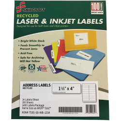 SKILCRAFT Recycled Address Labels - 1 21/64inx 4in - Permanent Adhesive - Rectangle - Laser, Inkjet - White - 6736513