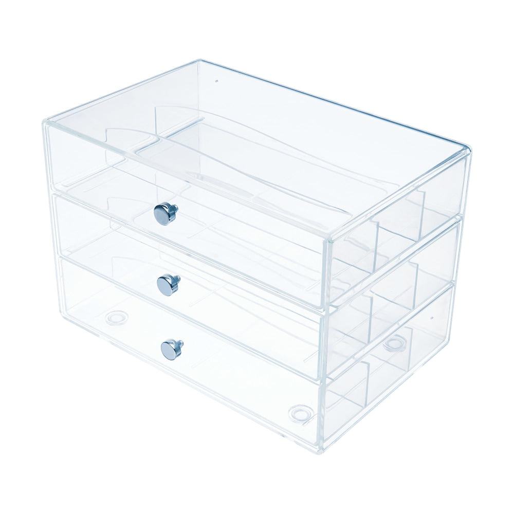 Deflecto Stackable Drawer Organizer, 6-13/16inH x 12-1/2inW x 12-1/2inD, Clear