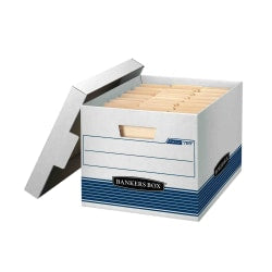 Bankers Box Stor/File Medium-Duty Storage Boxes, Letter/Legal Size, 15in x 12in x 10in, White/Blue, Case Of 12 - 00789