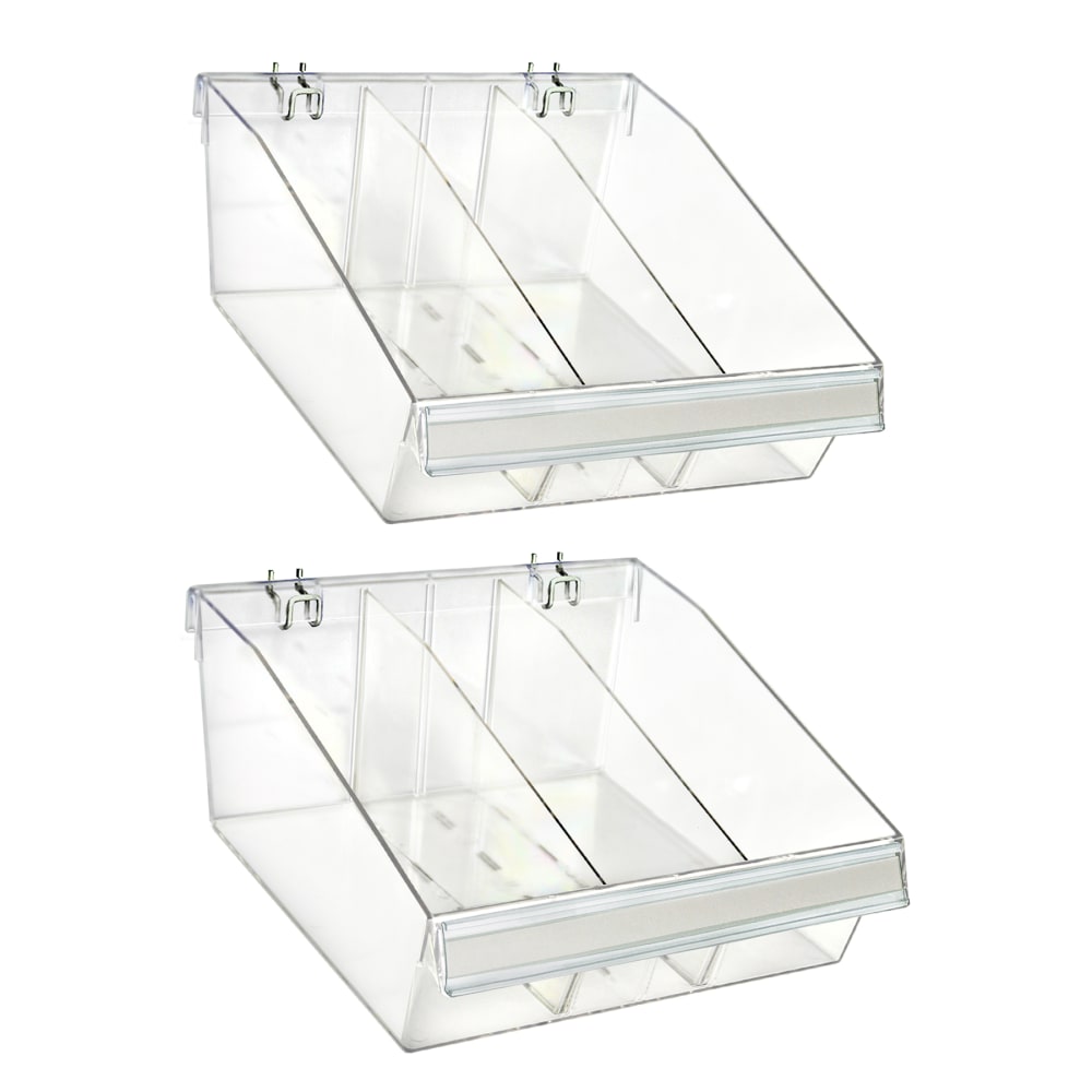 Azar Displays Small Deep Bin Tray Kits With Dividers, 5-3/4inH x 11-3/4inW x 12inD, Clear, Pack Of 2 Trays