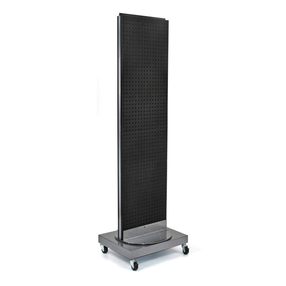 Azar Displays 2-Sided Pegboard Floor Display With Revolving Wheeled Base, 60in x 16in, Black