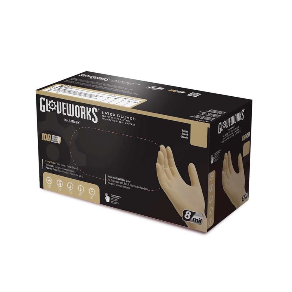 Gloveworks Ivory Latex Powder-Free Industrial Gloves, Small, White, 100 Gloves Per Box, Case Of 10 Boxes