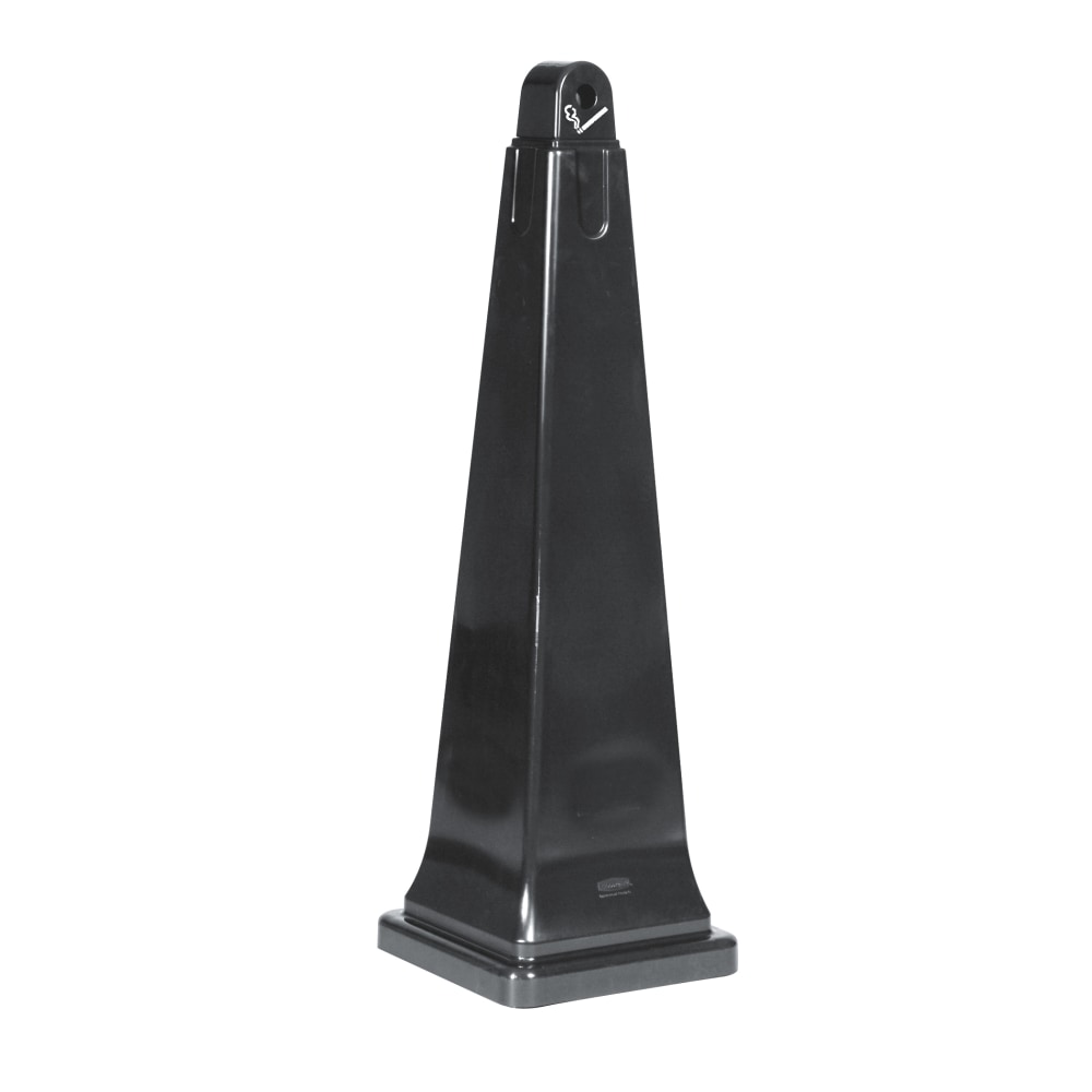Rubbermaid GroundsKeeper Pyramid-Shaped Plastic/Steel Cigarette Waste Collector, 1 Gallon, 39 3/4in x 12 1/4in x 12 1/4in, Black