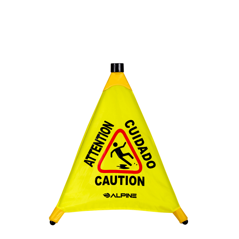 Alpine Industries Multi-Lingual Pop-Up Wet Floor Sign, 22-1/4in x 22-1/4in, Yellow