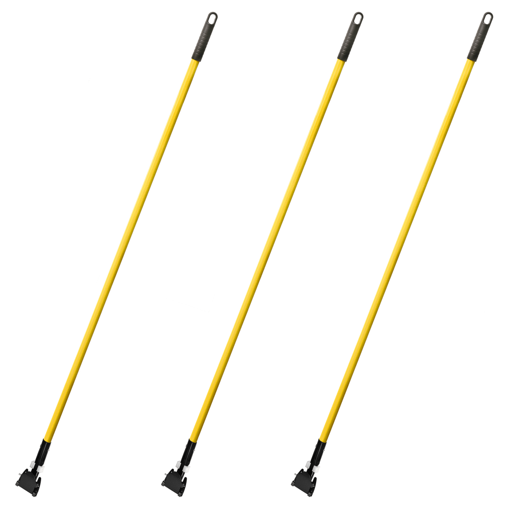 Alpine Fiberglass Dust Mop Handles, 60in, Black/Yellow, Pack of 3 Handles