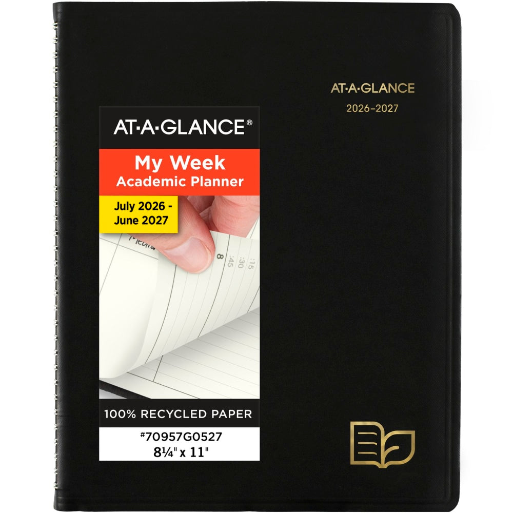 AT-A-GLANCE Recycled Academic 2026-2027 Weekly Monthly Appointment Book Planner, Black, Large, 8 1/4in x 11in