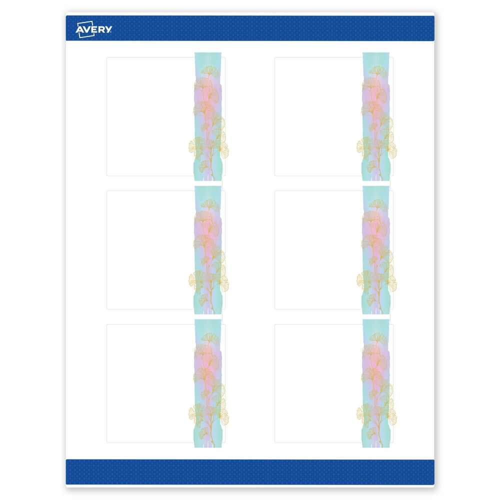 Avery Printable Labels With Sure Feed Technology, S00-EVR, Square, 3in x 3in, Matte White With Preprinted Watercolor/Gold Leaf Design, Pack Of 60