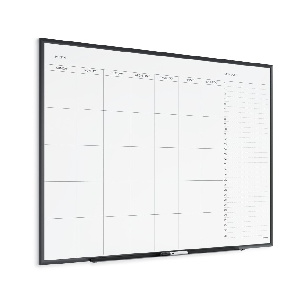 U Brands Magnetic Dry-Erase Monthly Calendar Board, 48in X 36in, Black Aluminum Frame, Actual Size 47in X 35in (2900U00-01)