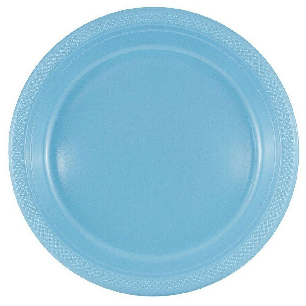 JAM PAPER Round Plastic Party Plates, Large, 10 1/4 inch, Caribbean Light Blue, 20/Pack