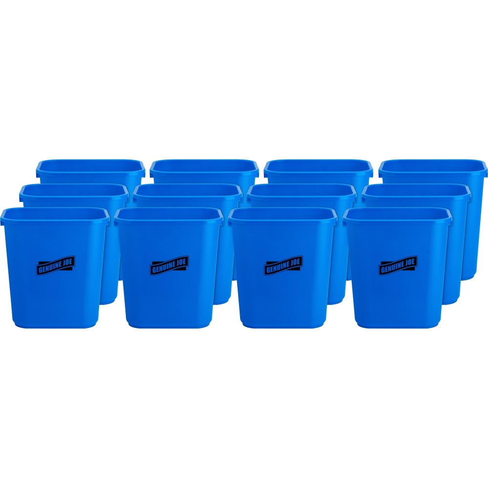 Genuine Joe 28-1/2 Quart Recycle Wastebasket, 7.13 gal Capacity, Rectangular, 15inH x 14.5inW x 10.5inD, Blue, White, 12 / Carton