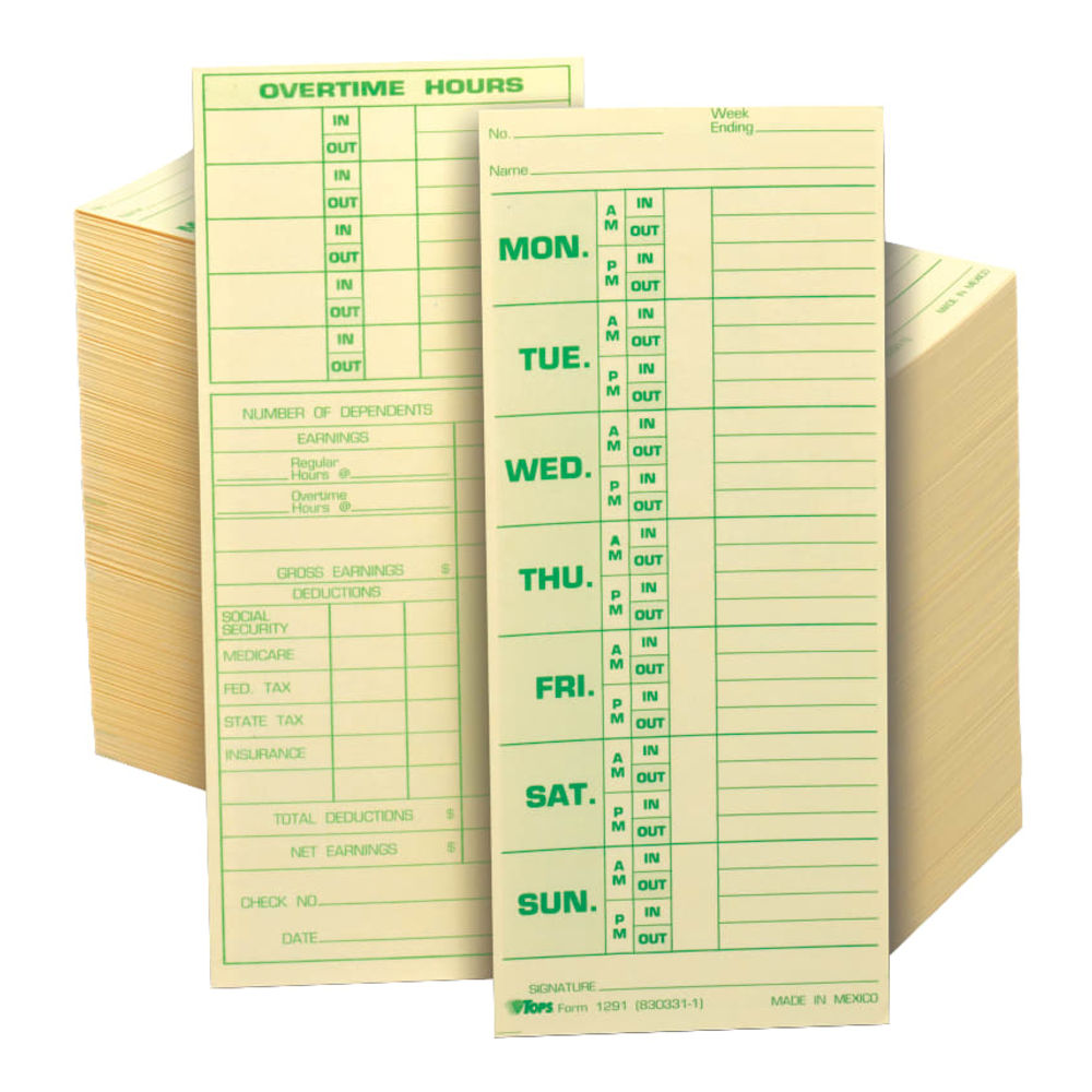 TOPS Time Cards (Replaces Original Card 331-10), Named Days, 2-Sided, 8 1/2in x 3 1/2in, Box Of 500