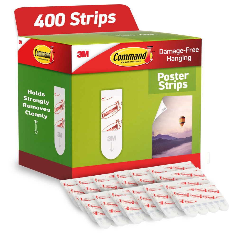 Command Poster Strips, 400 White Adhesive Strips, Damage Free Hanging Picture Hangers, No Tools Wall Hanging for Back to School Dorm Organization