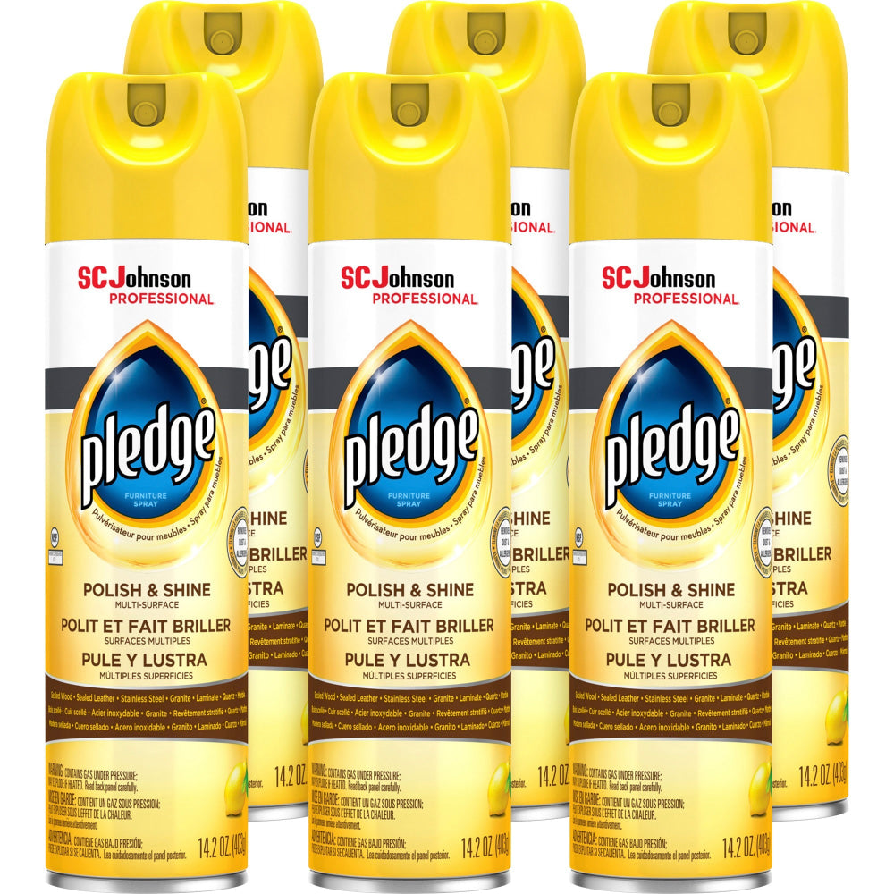 Pledge Lemon Enhancing Polish, 14.2 Oz, Lemon Scent, Carton Of 6 Cans