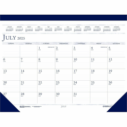 House of Doolittle Leather Academic Desk Pad Calendar, 22in x 17in, Blue, July 2023 to August 2024
