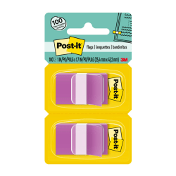 Post-it Flags, 1in x 1 -11/16in, Purple, 50 Flags Per Pad, Pack Of 2 Pads