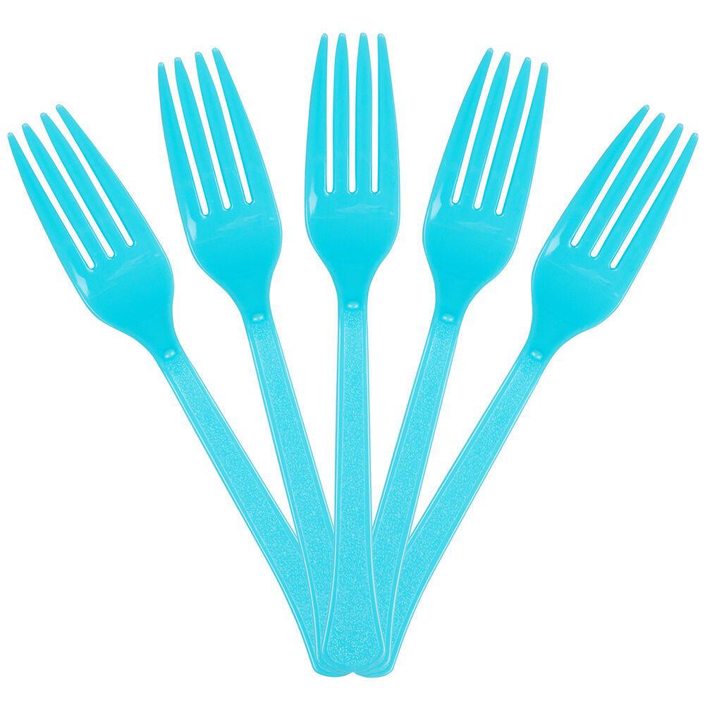 JAM PAPER Premium Utensils Party Pack, Plastic Forks, Bright Blue, 48 Disposable Forks/Pack