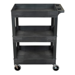 Luxor 3-Shelf Plastic Utility Cart, 36-1/4inH x 24inW x 18inD, Black
